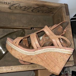 Lucky brand genuine leather cork wedges